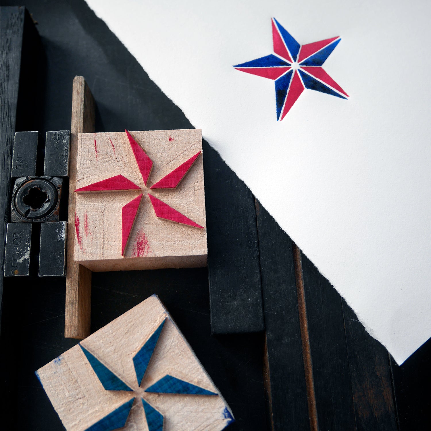 'Nautical' Letterpress 2 colour/chromatic star