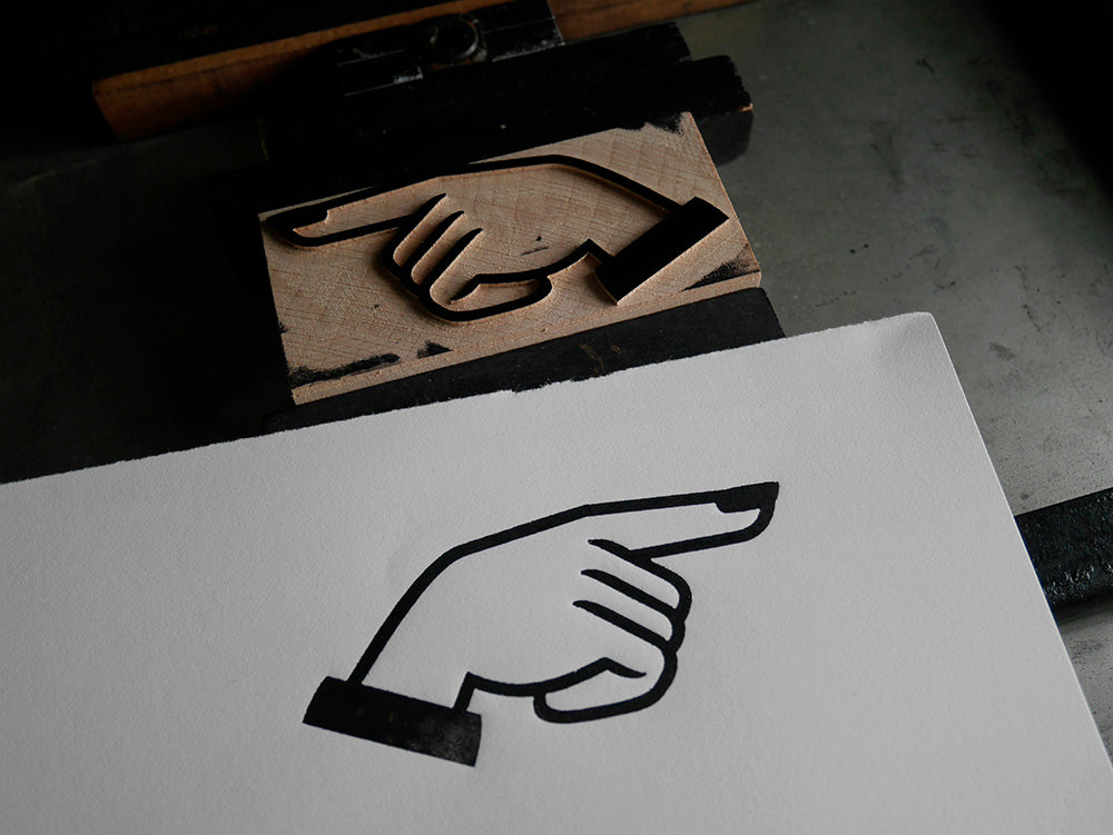 'Typemates Bridge' Letterpress Manicule, Printers Fist