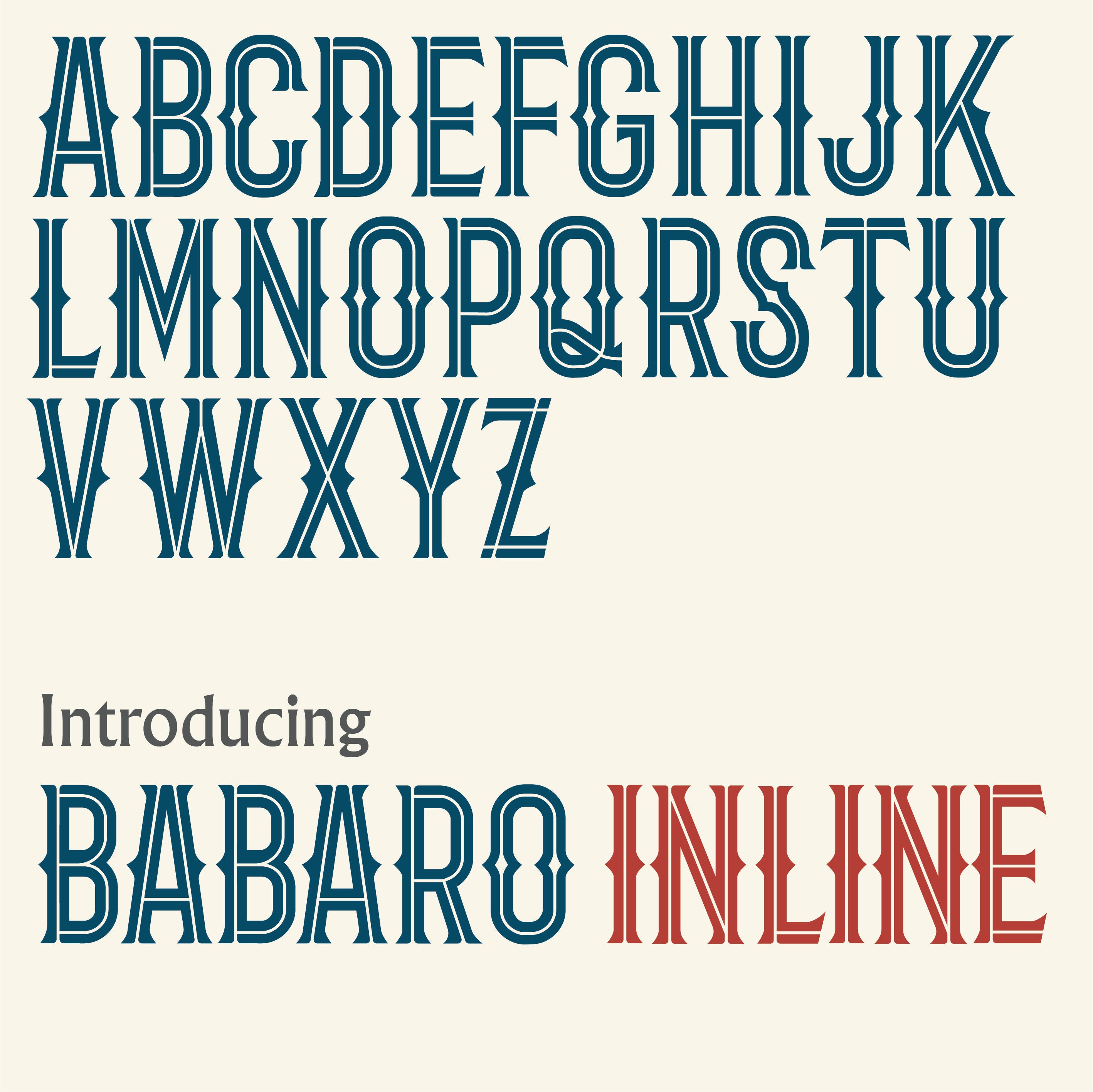 'Barbaro Inline' letterpress woodtype typeface